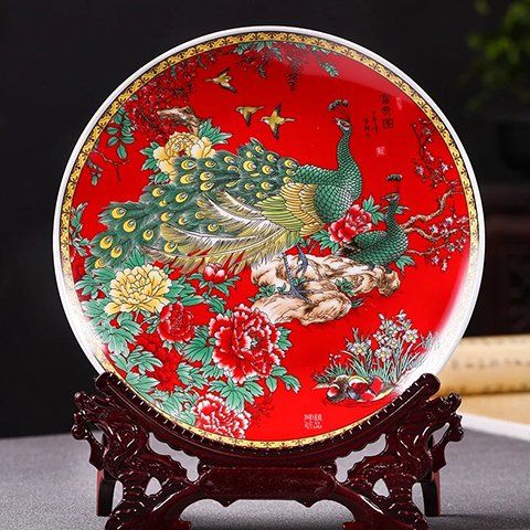 景德鎮(zhèn)工藝品陶瓷掛盤(pán)裝飾品家居擺件客廳玄關(guān)酒柜電視柜結(jié)婚禮物